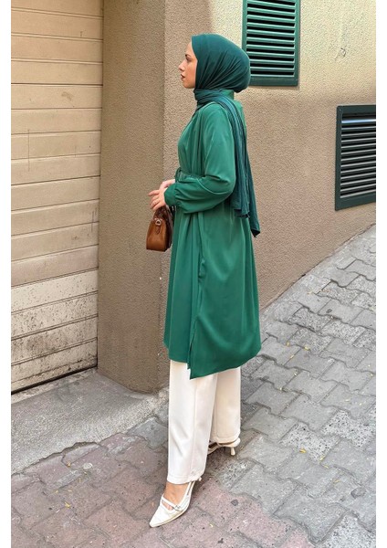 Bağlama Detaylı Uzun Tesettür Tunik Zümrüt Yeşili fiyatları