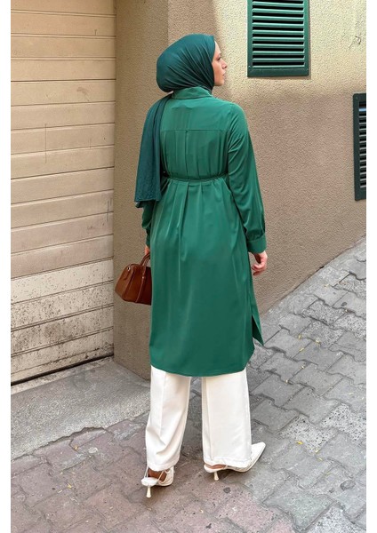 Bağlama Detaylı Uzun Tesettür Tunik Zümrüt Yeşili fırsatları