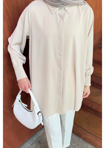 Gizli Düğme Detaylı Tesettür Tunik Taş modelleri