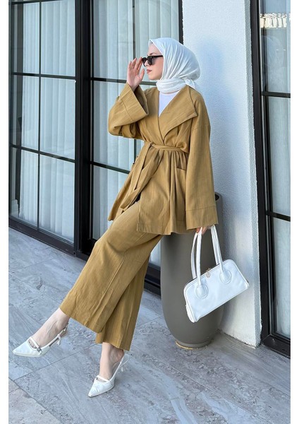 Kimono Tesettür Takım Yağ Yeşili