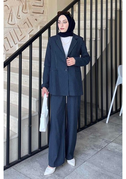 Çizgili Ceket Tesettür Takım Lacivert fiyatları