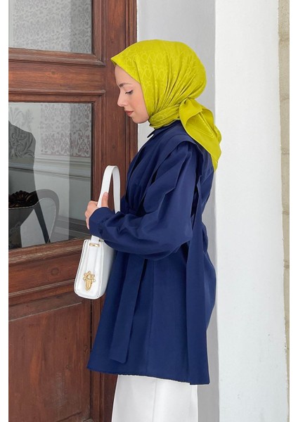 Bel Bağlamalı Omuz Vatkalı Gömlek Lacivert fiyatları