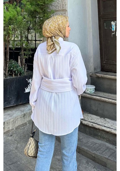 Belden Bağlamalı Tunik Gömlek Beyaz fırsatları