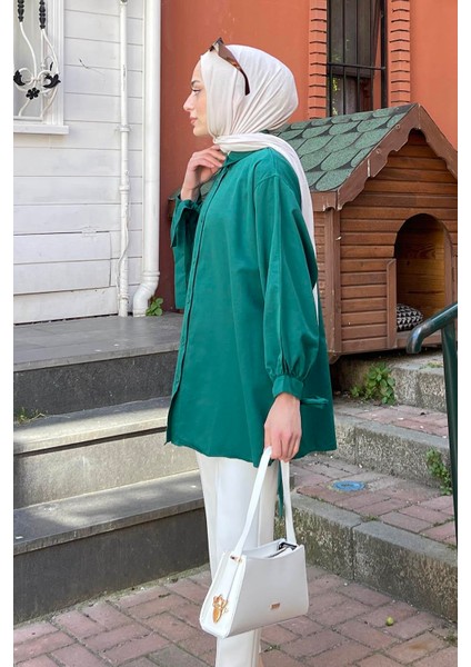 Kol Detaylı Gömlek oversize Gömlek Zümrüt Yeşili fiyatları