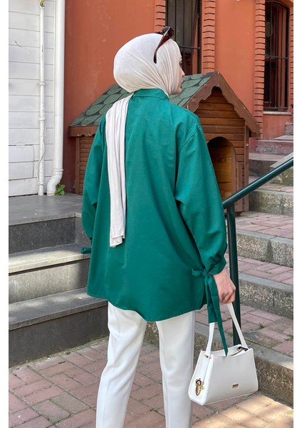 Kol Detaylı Gömlek oversize Gömlek Zümrüt Yeşili fırsatları