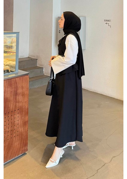 Düğmeli Etek-Yelek Tesettür Ikili Takım Siyah modelleri