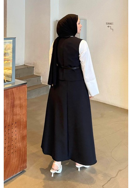 Düğmeli Etek-Yelek Tesettür Ikili Takım Siyah fırsatları