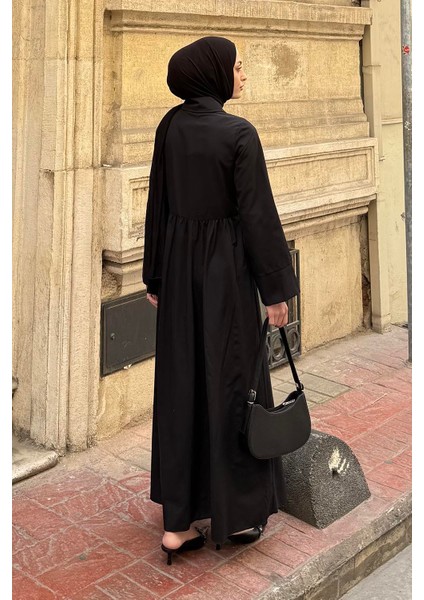 Ön Bağlama Detaylı Tesettür Elbise Siyah modelleri