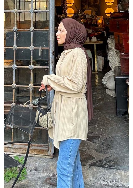 Belden Bağlamalı Tunik Gömlek Sütlü Kahve fiyatları