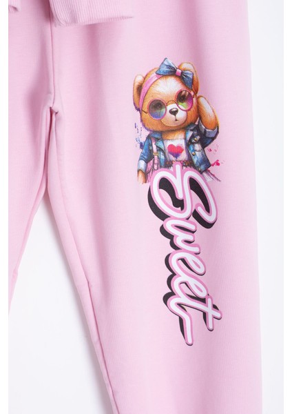 Pembe Ayıcık Baskılı Beli Lastikli Kız Çocuk Eşofman Takımı 22752 fırsatları