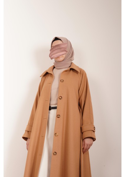 Düğmeli Kloş Kaban - Sütlü kahve modelleri