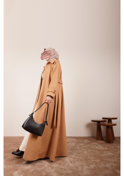 Düğmeli Kloş Kaban - Sütlü kahve fırsatları