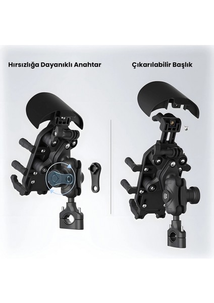 Gidon Bağlantılı Güneş ve Yağmur Korumalı 360° Derece Ayarlanabilir Motosiklet Bisiklet Telefon Tutucu modelleri