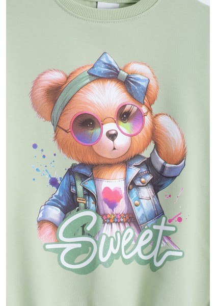 Yeşil Ayıcık Baskılı Beli Lastikli Kız Çocuk Eşofman Takımı 22755 fiyatları