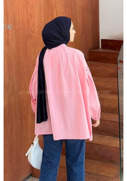 Yaka Fular Detaylı Gömlek Şeker Pembesi fırsatları