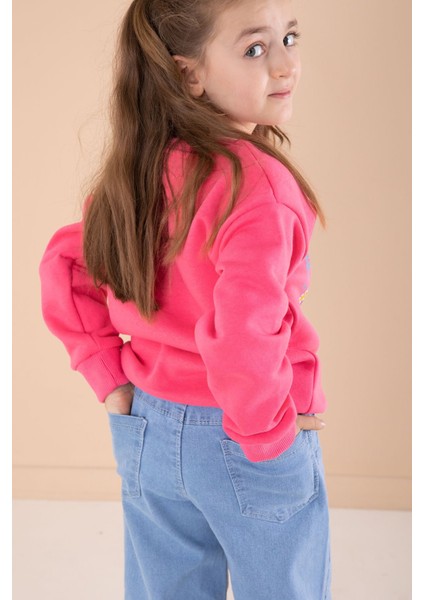 Fuşya Sevimli Karakter Baskılı Jean Pantolonlu Kız Çocuk 2li Takım 22751 indirimleri