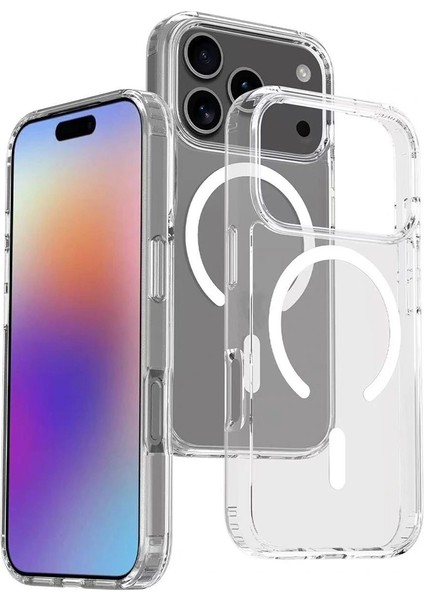 Apple Iphone 17 Pro Kılıf Magsafe Şarj Özellikli Şeffaf Sert Pc Lopard Embos Kapak
