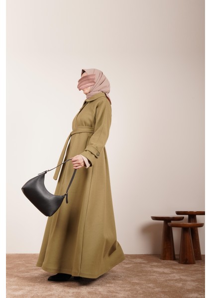 Düğmeli Kloş Kaban - Ihlamur