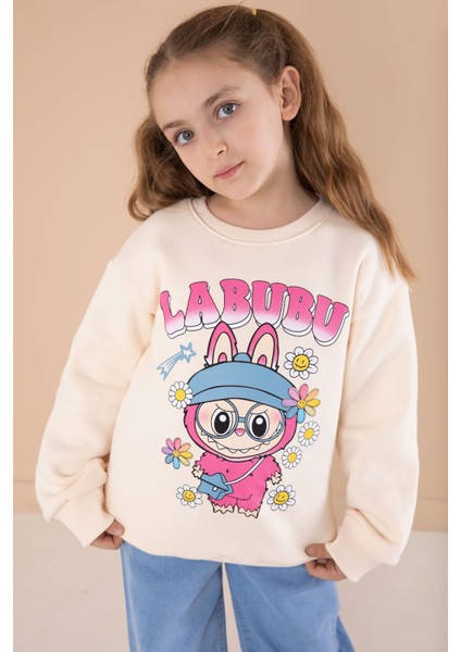 Krem Sevimli Karakter Baskılı Jean Pantolonlu Kız Çocuk 2li Takım 22749 fiyatları