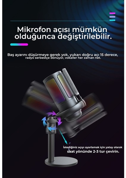 Rgb Aydınlatmalı USB Condenser Mikrofon – Profesyonel Oyuncu & Yayın Mikrofonu modelleri