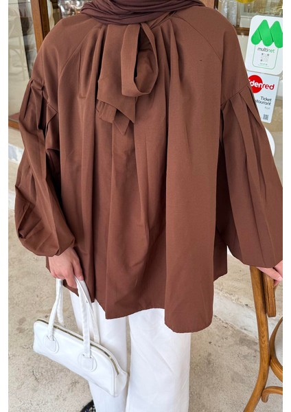 Yaka Fular Detaylı Gömlek Acı Kahverengi fiyatları
