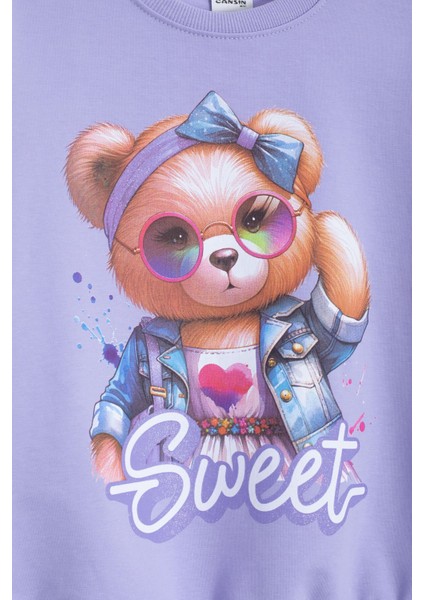 Lila Ayıcık Baskılı Beli Lastikli Kız Çocuk Eşofman Takımı 22754 fiyatları