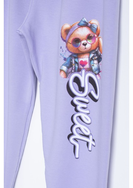 Lila Ayıcık Baskılı Beli Lastikli Kız Çocuk Eşofman Takımı 22754 fırsatları