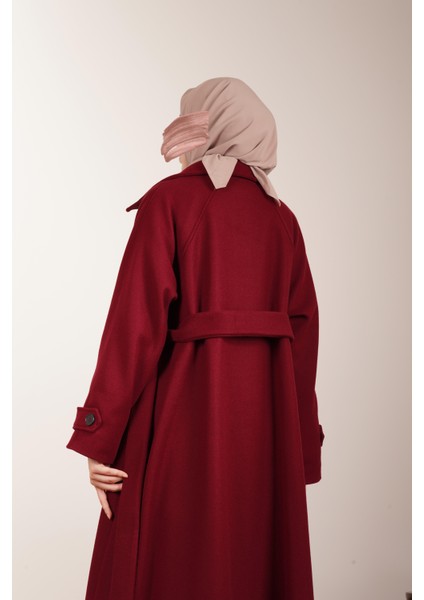 Düğmeli Kloş Kaban - Bordo