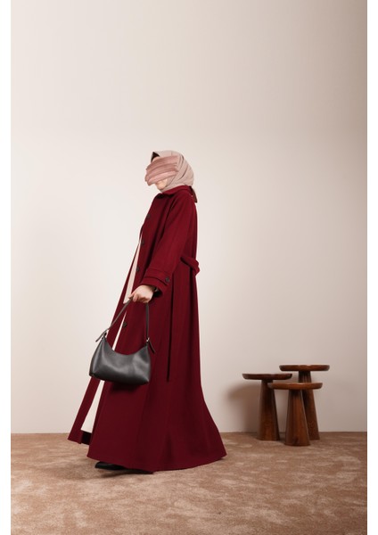 Düğmeli Kloş Kaban - Bordo fiyatları