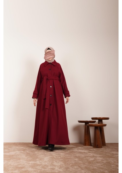 Düğmeli Kloş Kaban - Bordo modelleri