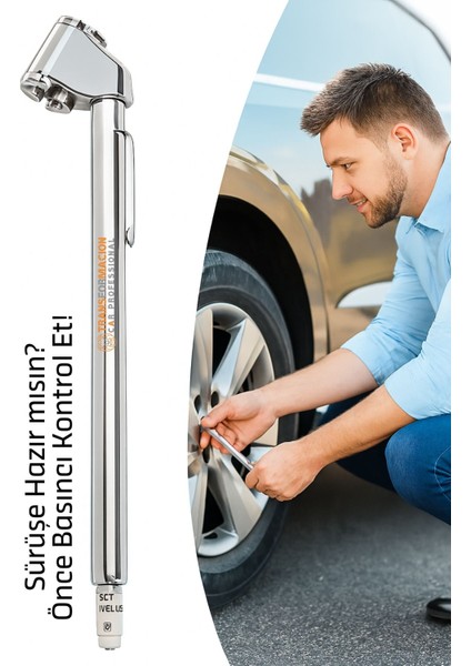 Metal Lastik Hava Basınç Ölçer – 120 PSI / 8.5 BAR | Çift Ölçekli | Otomobil, Motosiklet, Bisiklet ve Ticari Araçlar İçin 422456