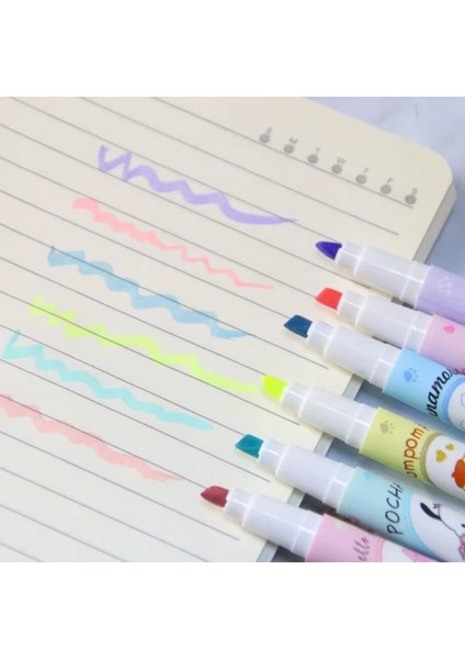 6'lı Fosforlu Kalem Seti - Sanrio Karakterleri, Kuromi, Hello Kitty