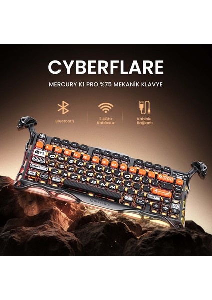 Mercury K1 Pro Rgb Kablosuz Mekanik Gaming Klavye, Alüminyum Çerçeveli, Ingilizce Q, Cyberflare fiyatları