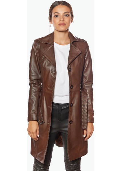 Jammi Kahve Deri Trençkot