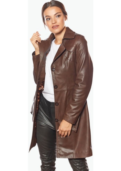 Jammi Kahve Deri Trençkot modelleri