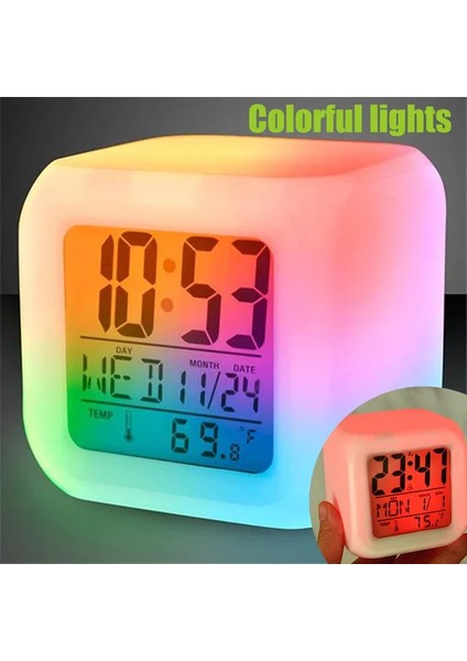 LED Dijital Renkli Masa Saati Alarm Termometre Tarih Masaüstü Saat (4172)