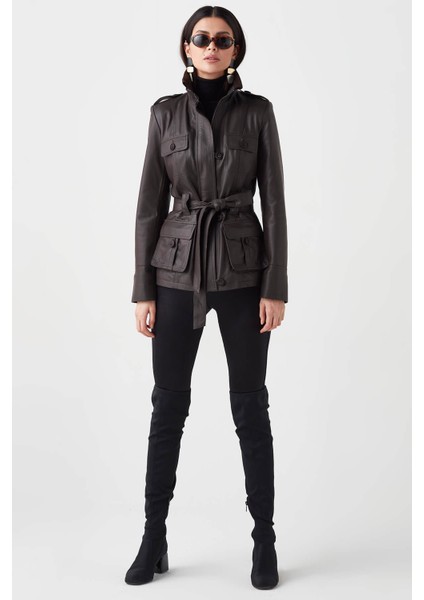 Nena Hakiki Deri Kadın Trençkot Kahverengi