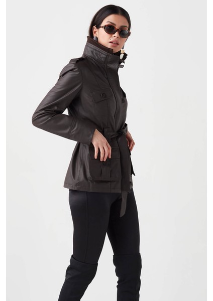 Nena Hakiki Deri Kadın Trençkot Kahverengi