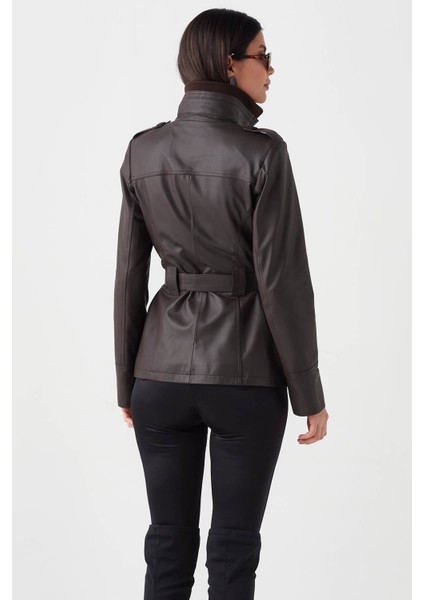 Nena Hakiki Deri Kadın Trençkot Kahverengi