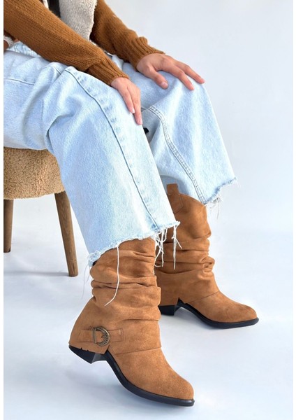 Taba Süet Körüklü Kadın Topuklu Çizme fiyatları