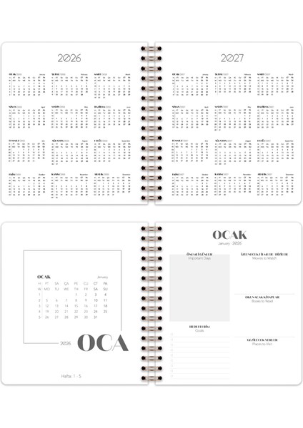 2026 Yılı Haftalık Kare Ajanda - 12 Aylık Fiyonk modelleri