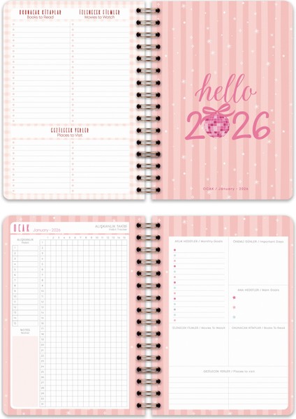 2026 Yılı A5 Haftalık Ajanda Spiralli 15X21 cm - 12 Aylık - Motivasyon Sayfalı Manzara modelleri