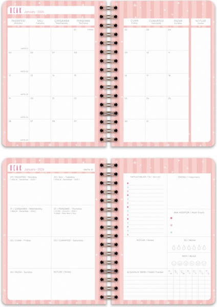2026 Yılı A5 Haftalık Ajanda Spiralli 15X21 cm - 12 Aylık - Motivasyon Sayfalı Manzara fırsatları