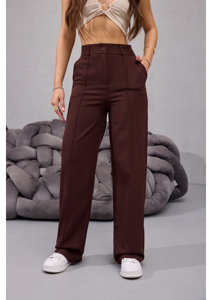 Kadın Yüksek Bel Likralı Geniş Paça Çımalı Rahat Kesim Pantolon modelleri