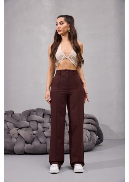 Kadın Yüksek Bel Likralı Geniş Paça Çımalı Rahat Kesim Pantolon fırsatları