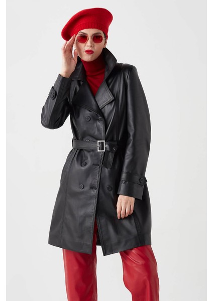 Juliet Hakiki Deri Kadın Trenckot Siyah indirimleri