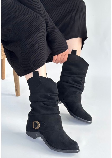 Siyah Süet Körüklü Kadın Topuklu Çizme fiyatları