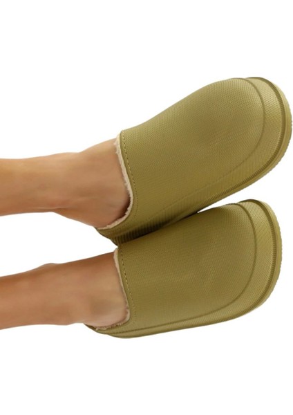 Mat Faylon Taban Içi Kürklü Ev Terliği Yeşil