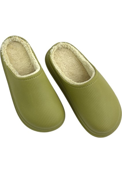 Mat Faylon Taban Içi Kürklü Ev Terliği Yeşil