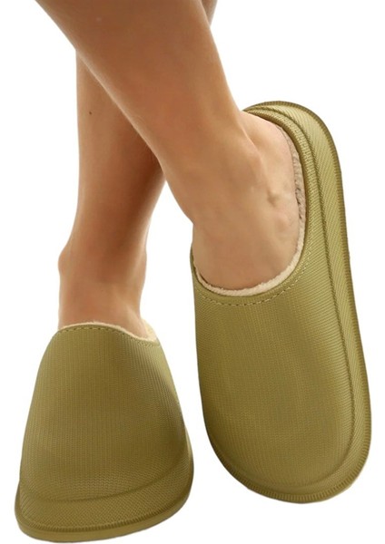 Mat Faylon Taban Içi Kürklü Ev Terliği Yeşil